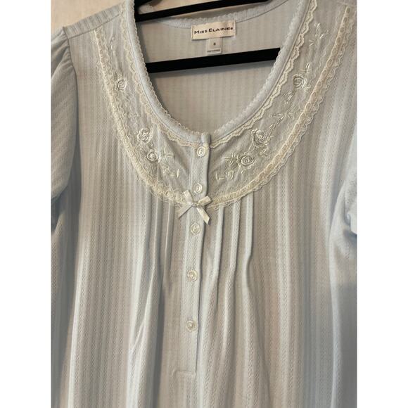 Miss Elaine NWT Cuddleknit Brushed Inside & Out Top Button Blue Gown Size Small - Picture 6 of 7